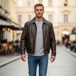 Remy Leather Men's Brown Leather Bomber Jacket